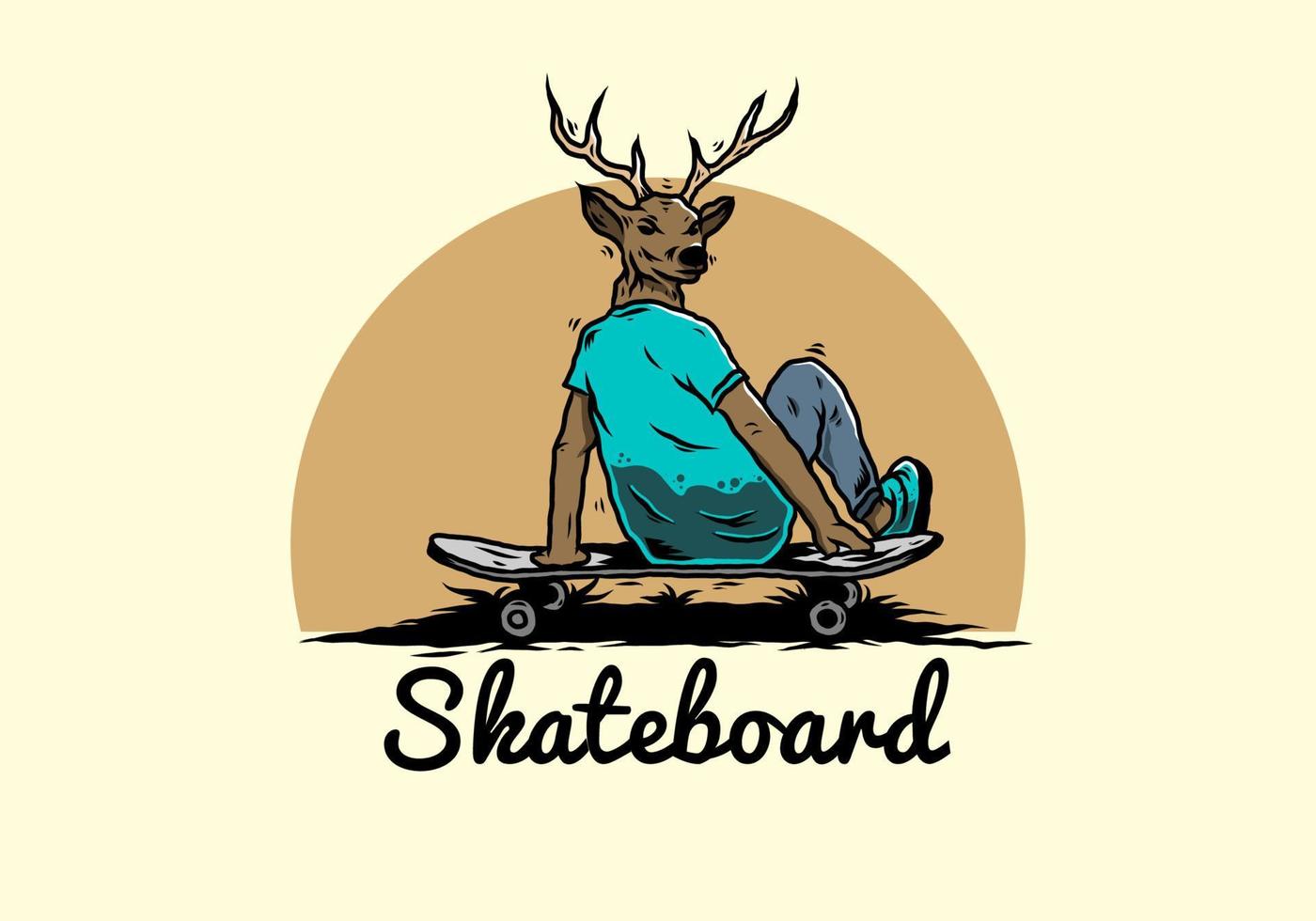 hombre con cabeza de ciervo sentado en patineta ilustración vector