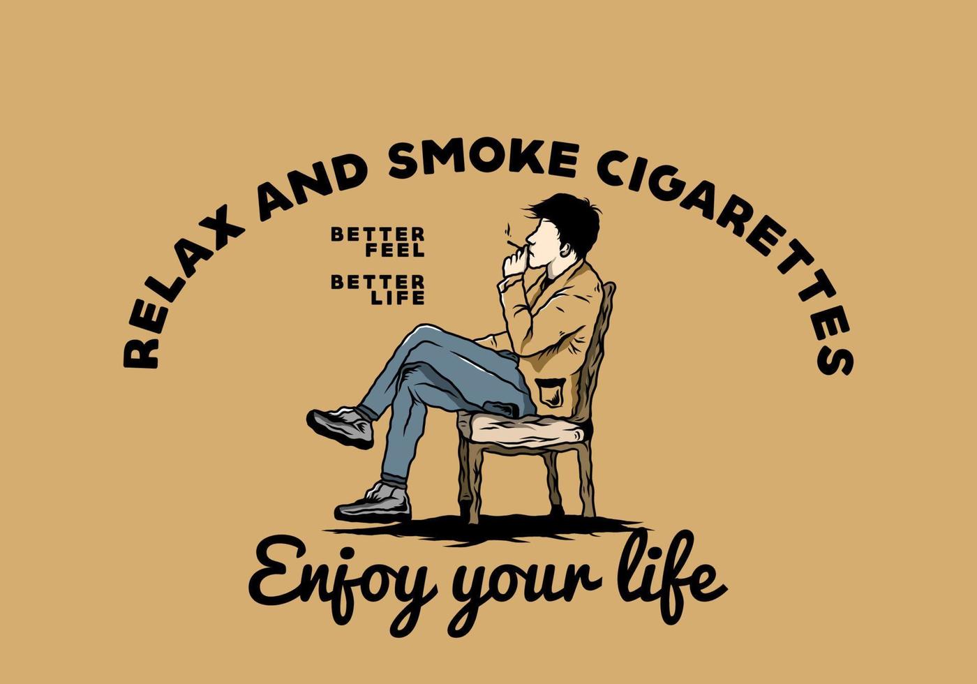 Man sit on chair and smoke cigarettes illustration vector