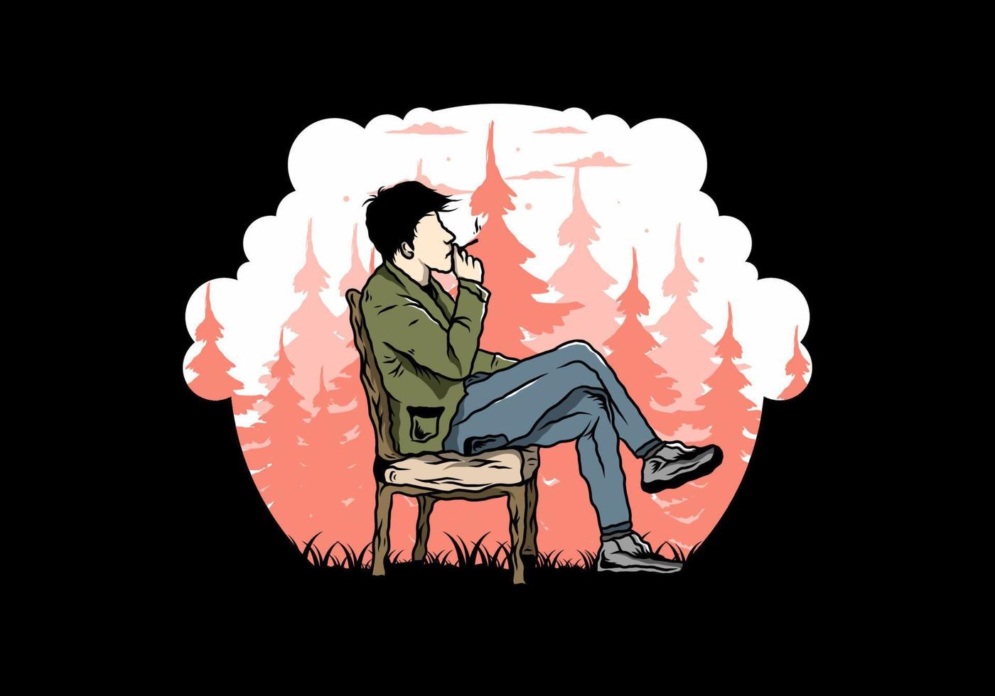 Man sit on chair and smoke cigarettes illustration vector