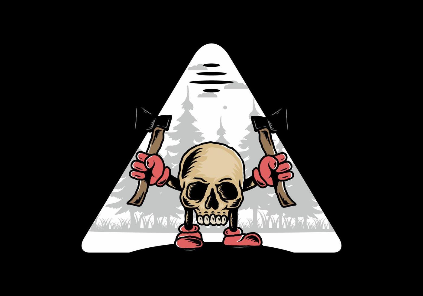 Skull holding two ax illustration design vector