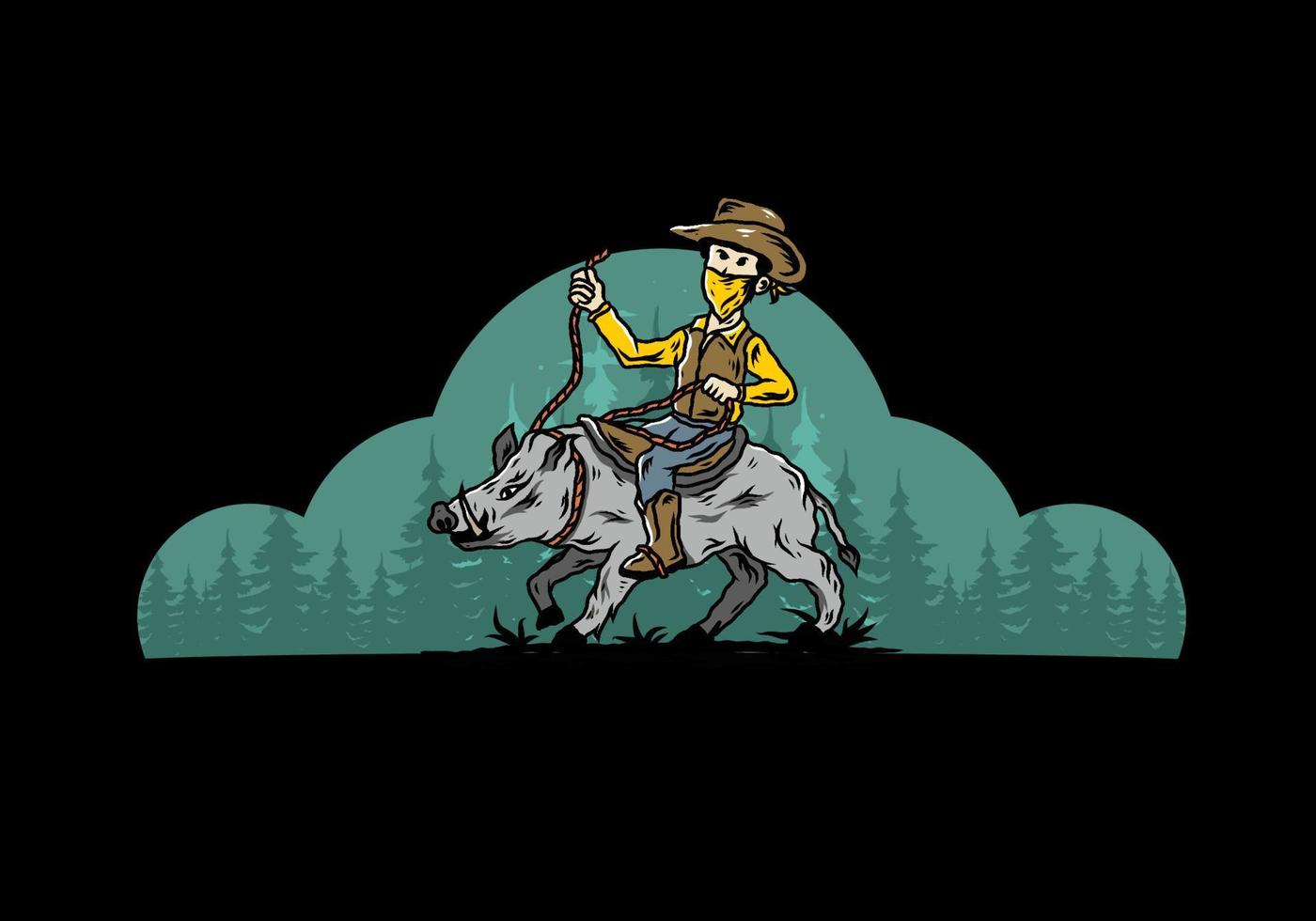 Man riding a wild boar illustration design vector