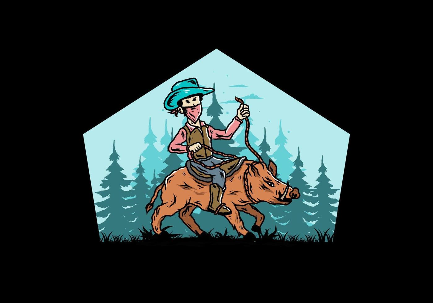 Man riding a wild boar illustration design vector