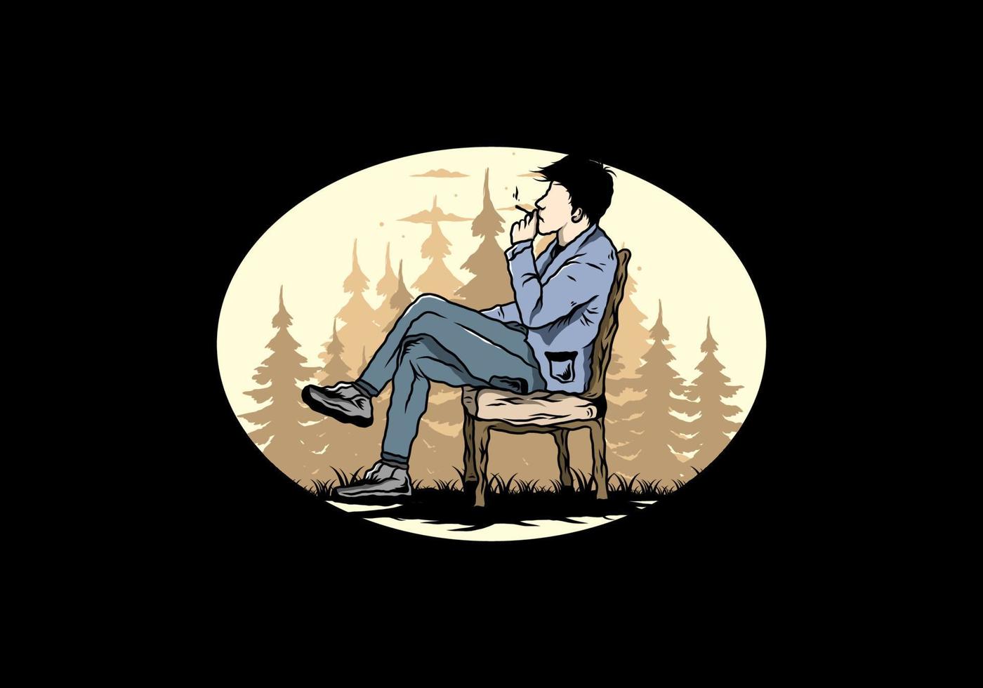 Man sit on chair and smoke cigarettes illustration vector