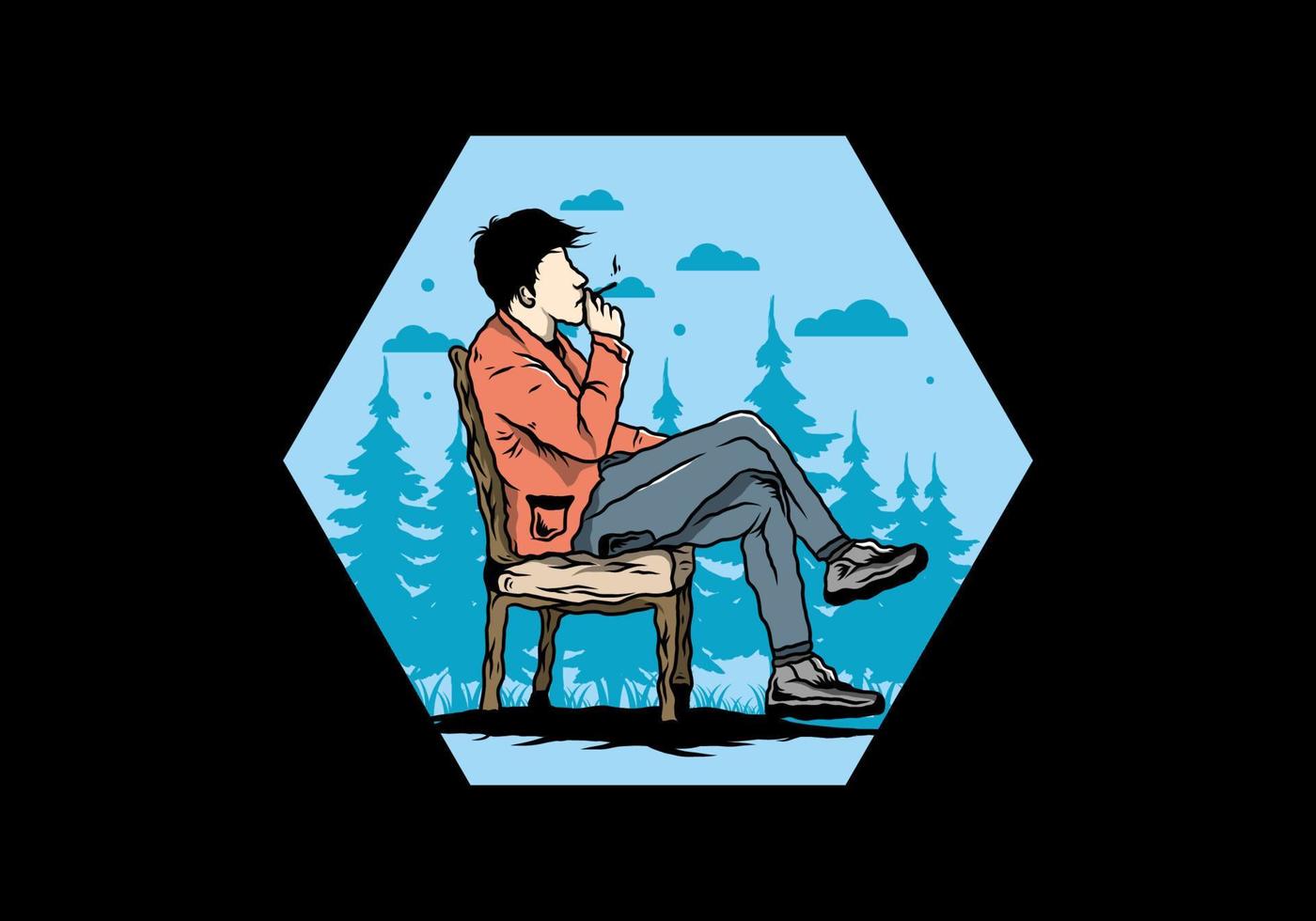 Man sit on chair and smoke cigarettes illustration vector