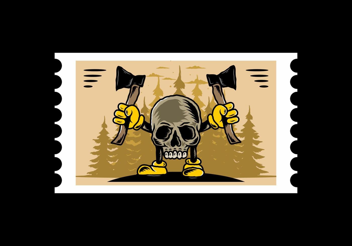 Skull holding two ax illustration design vector