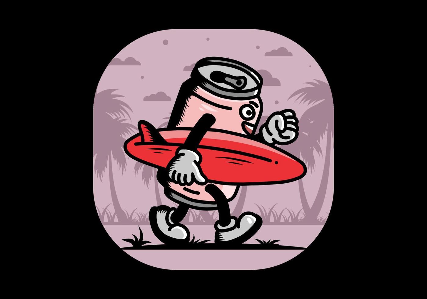 illustration of a drink can holding a surfboard vector