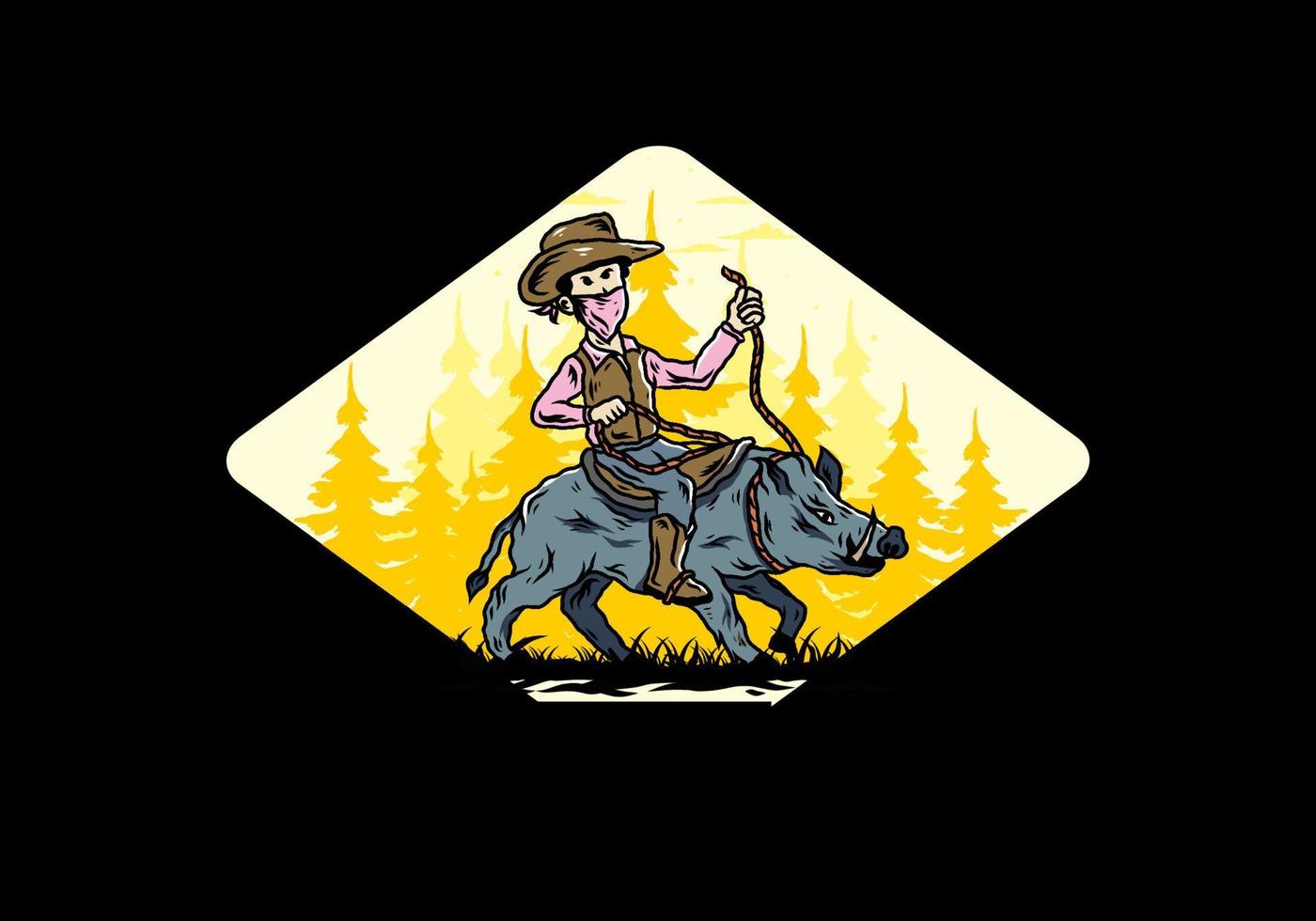 Man riding a wild boar illustration design vector