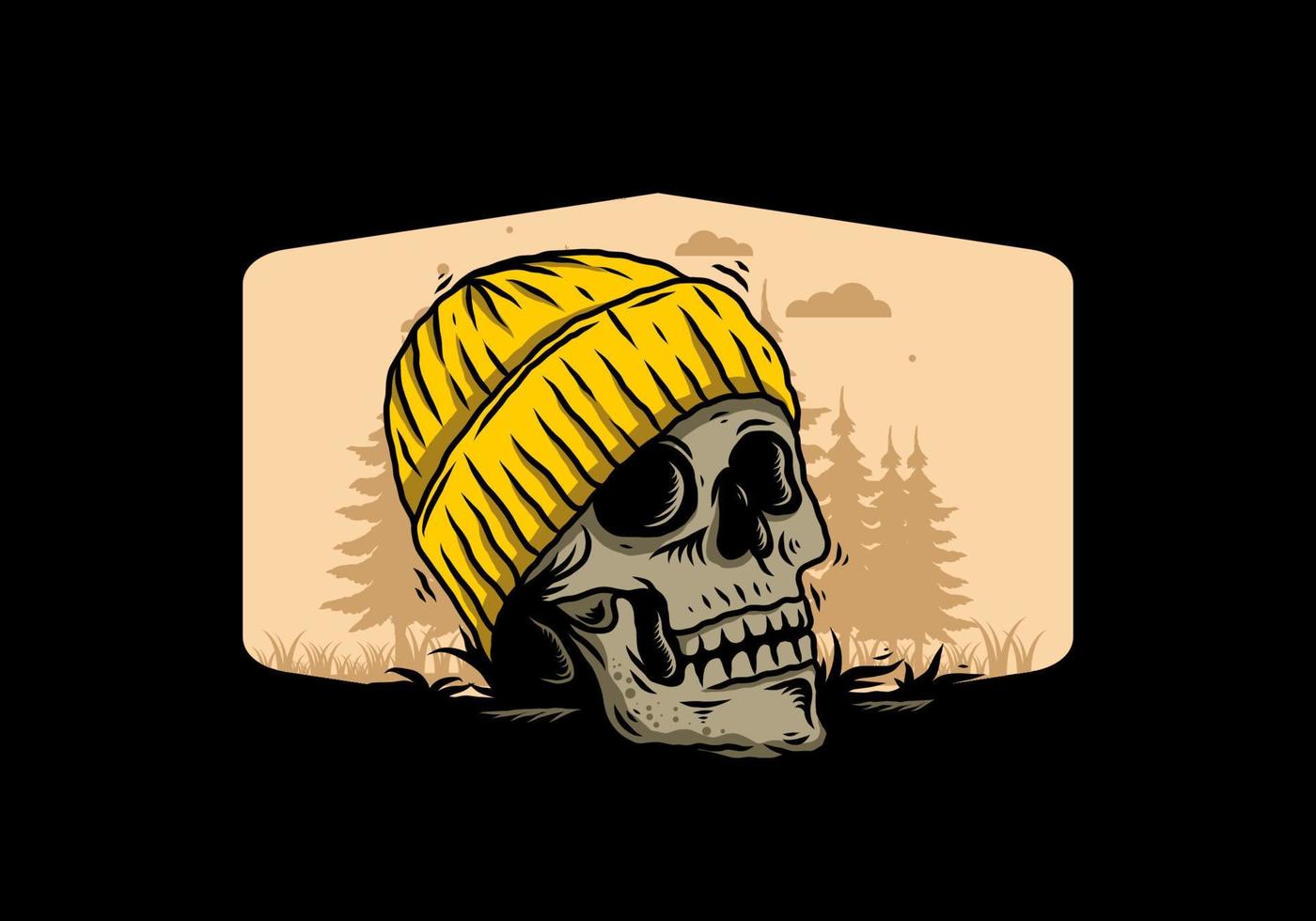 Skull head wearing beanie illustration design vector