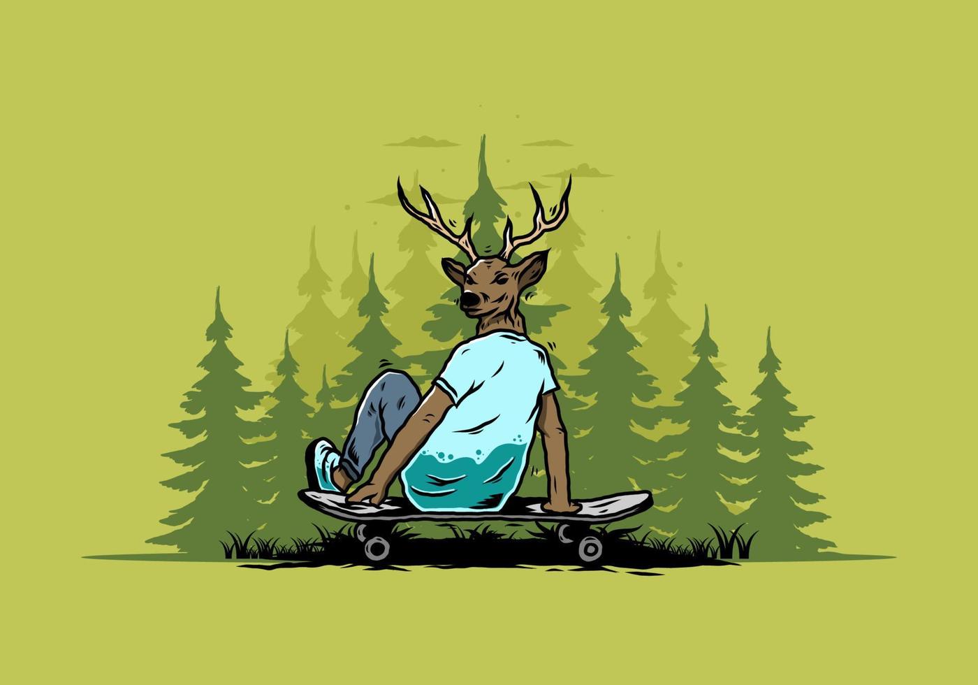 Man with deer head sitting on skateboard illustration vector