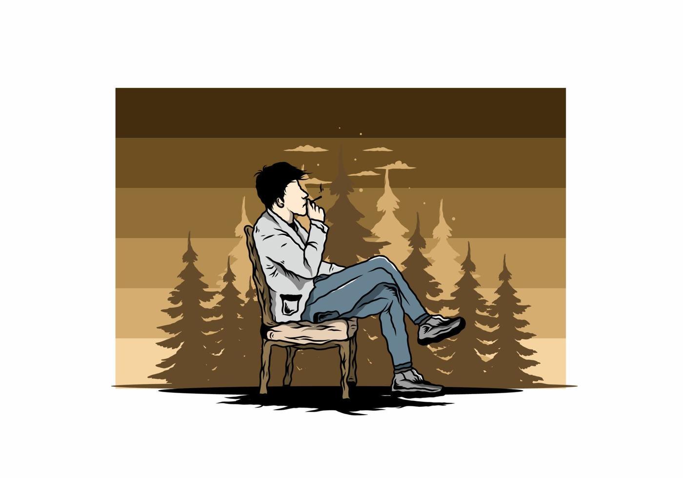 Man sit on chair and smoke cigarettes illustration vector