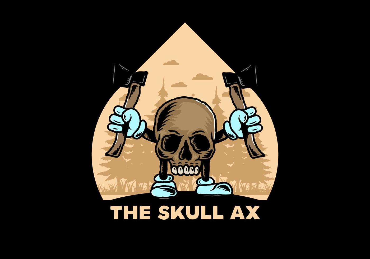 Skull holding two ax illustration design vector