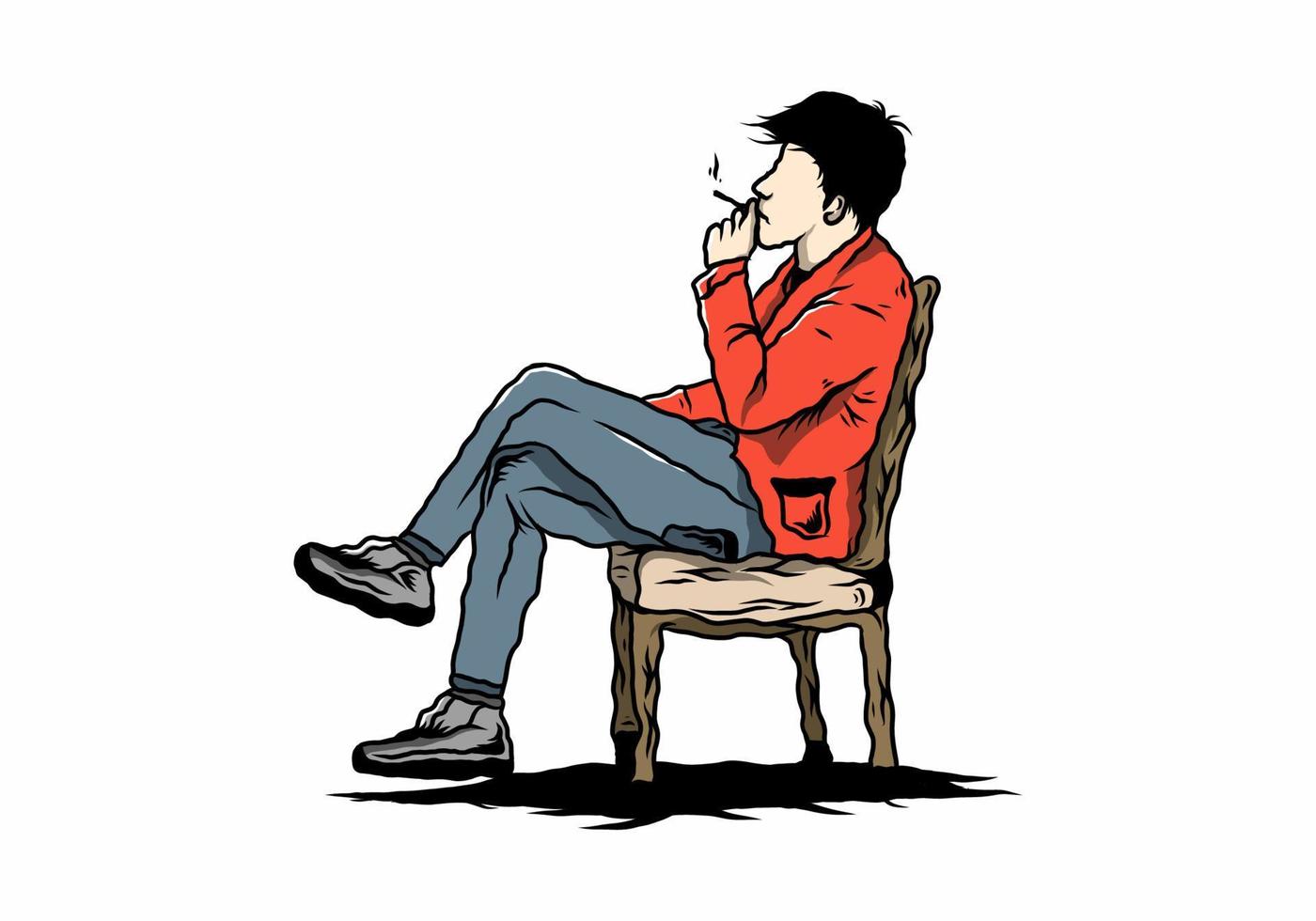 Man sit on chair and smoke cigarettes illustration vector