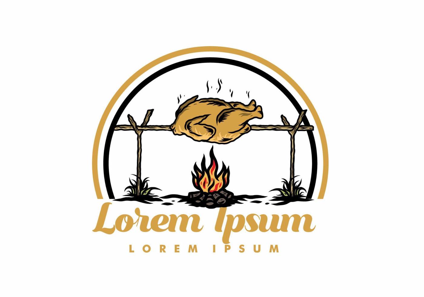 Grilling chicken over bonfire illustration design vector