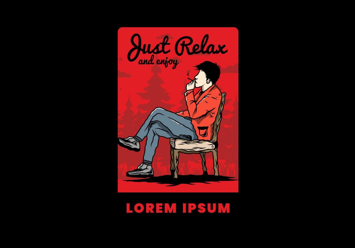 Man sit on chair and smoke cigarettes illustration vector