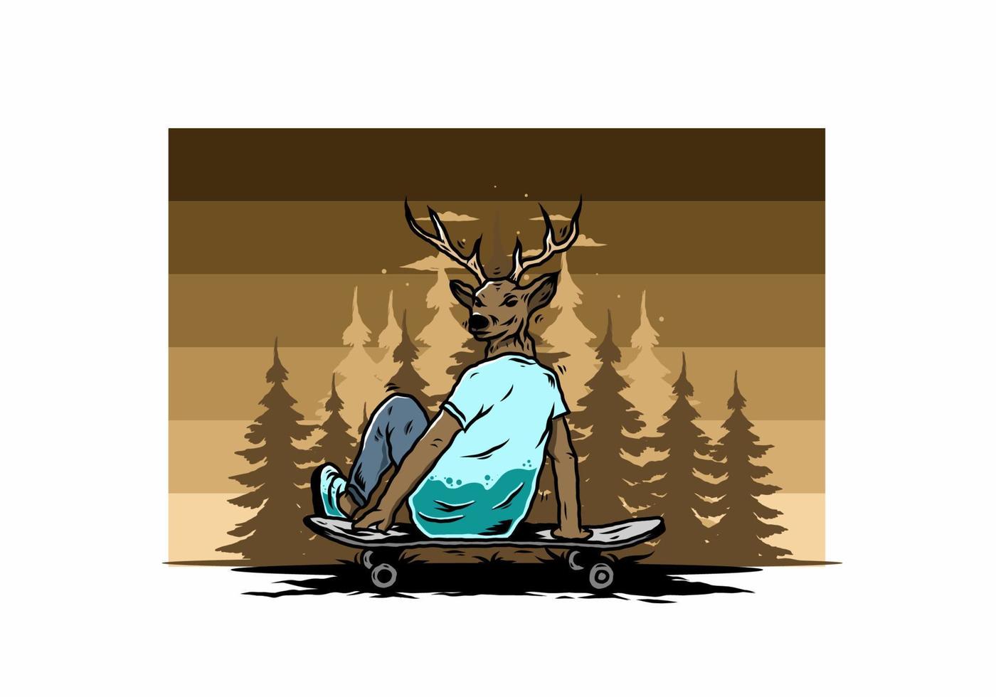 Man with deer head sitting on skateboard illustration vector