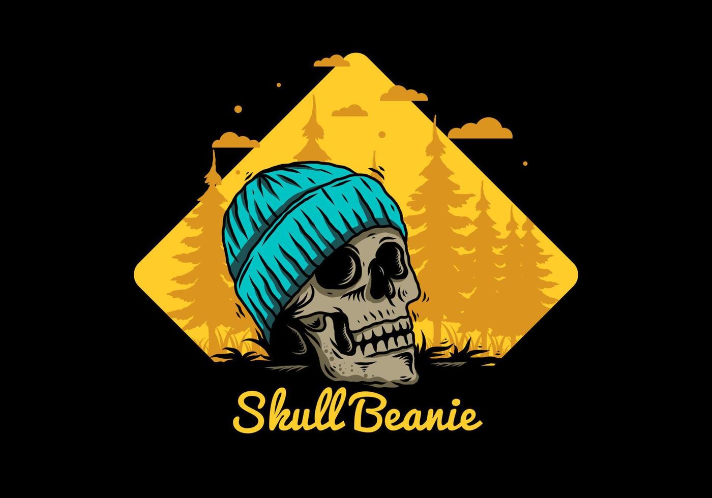 Skull head wearing beanie illustration design vector