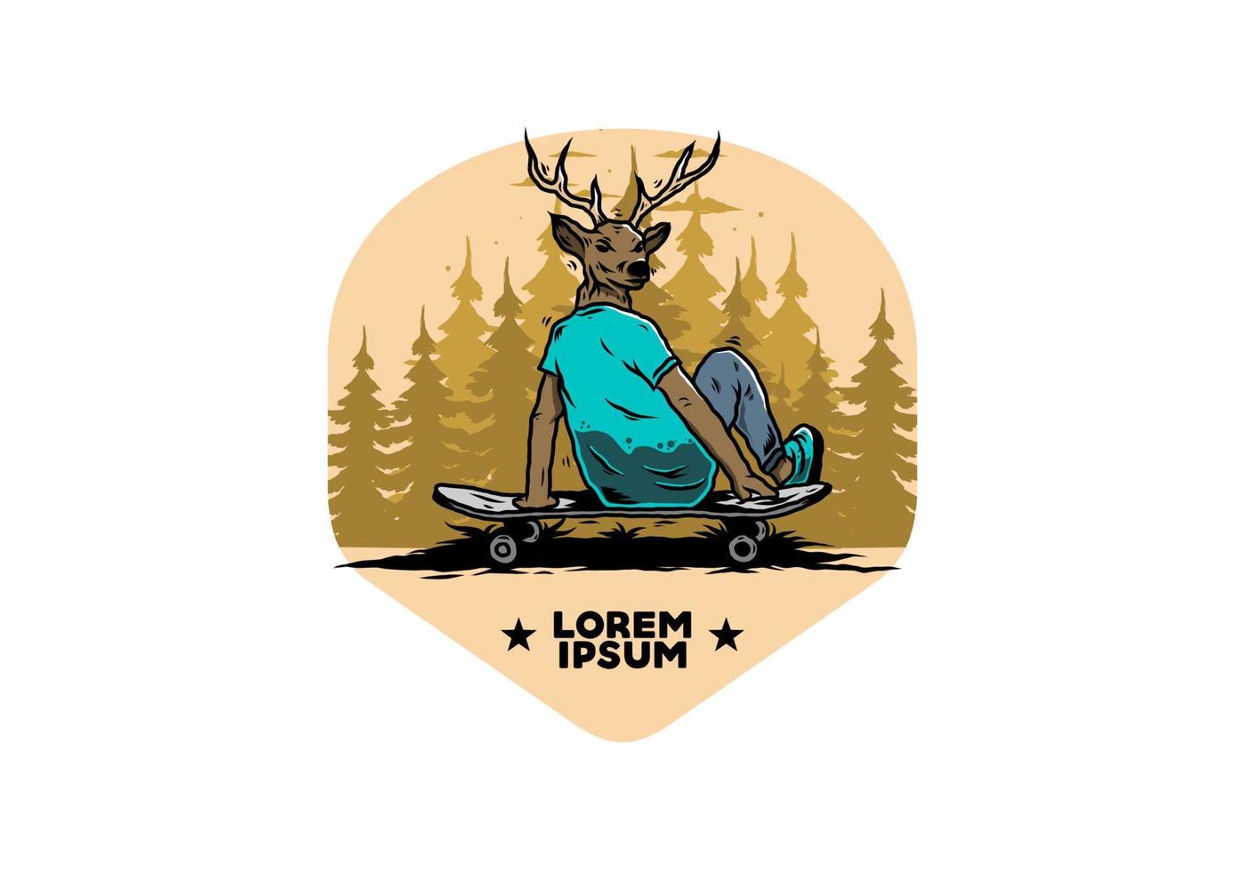 Man with deer head sitting on skateboard illustration vector