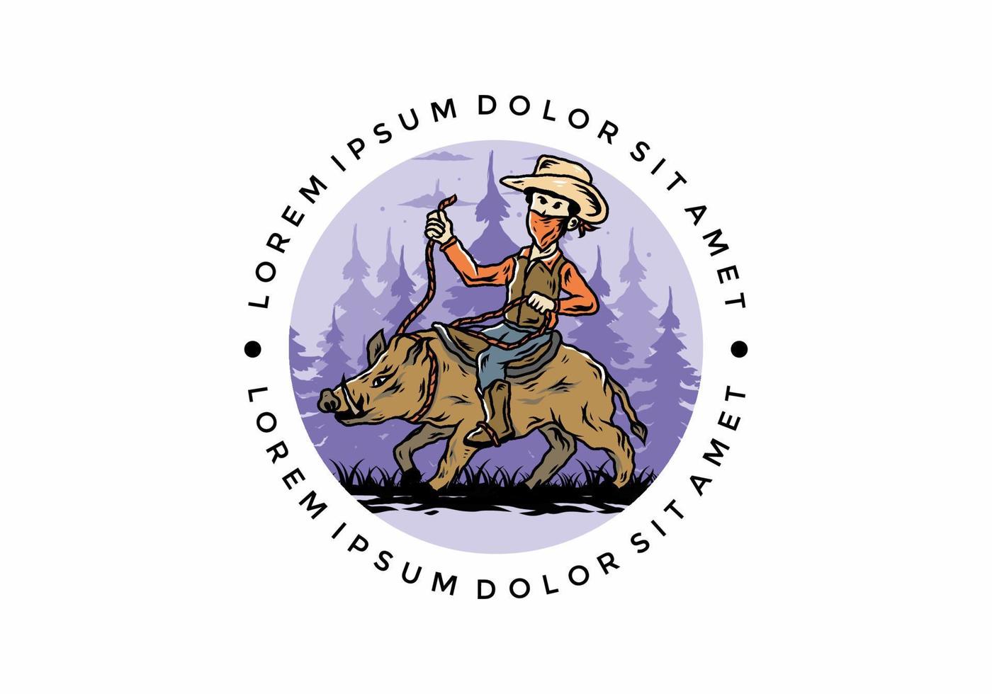 Man riding a wild boar illustration design vector