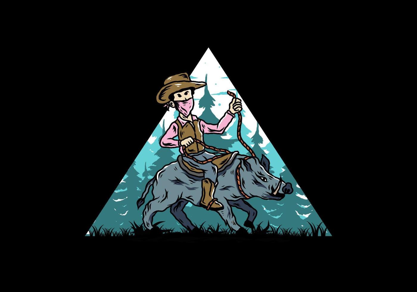 Man riding a wild boar illustration design vector