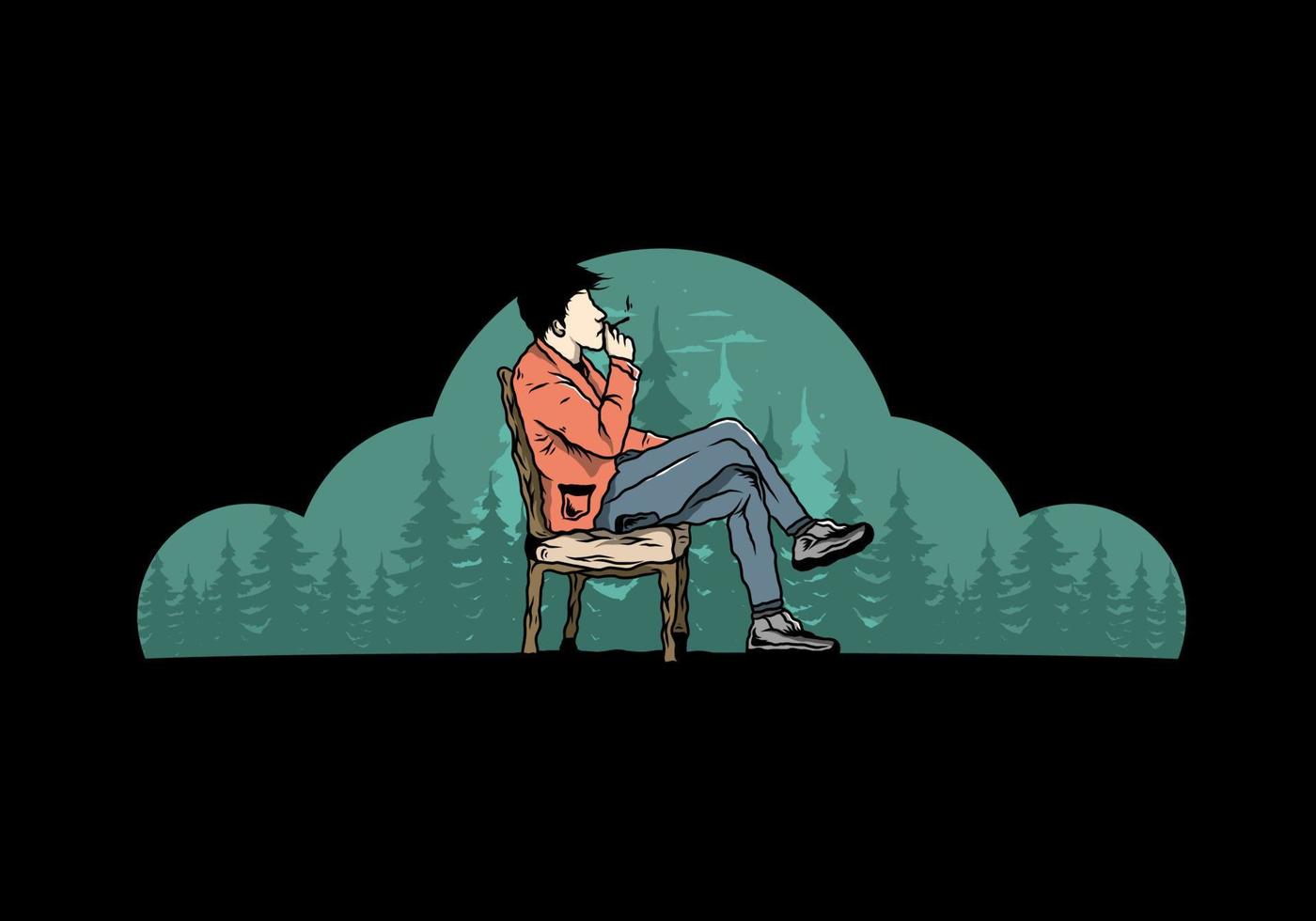 Man sit on chair and smoke cigarettes illustration vector