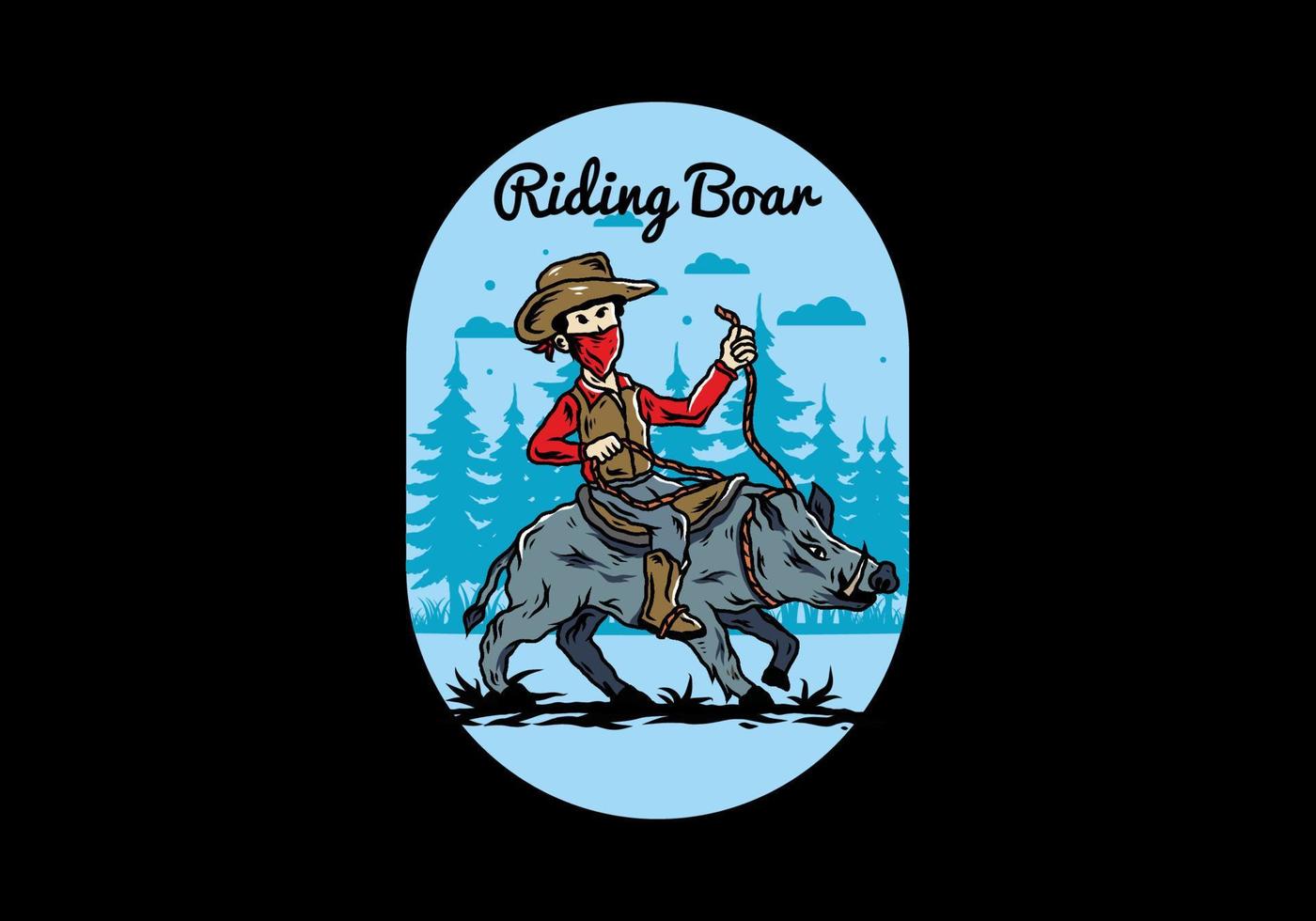 Man riding a wild boar illustration design vector