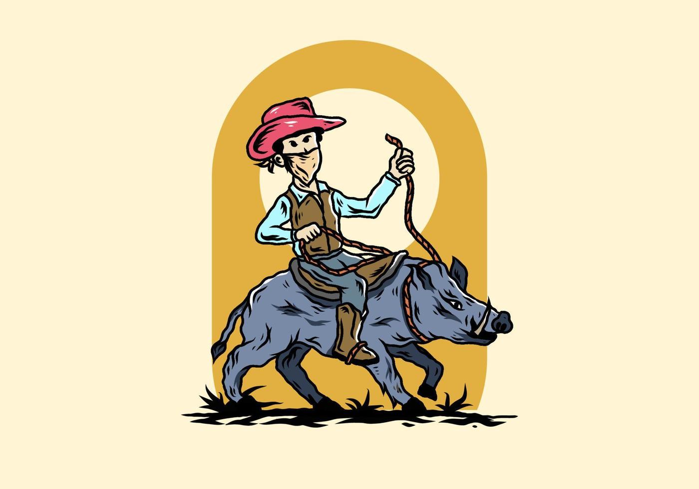 Man riding a wild boar illustration design vector