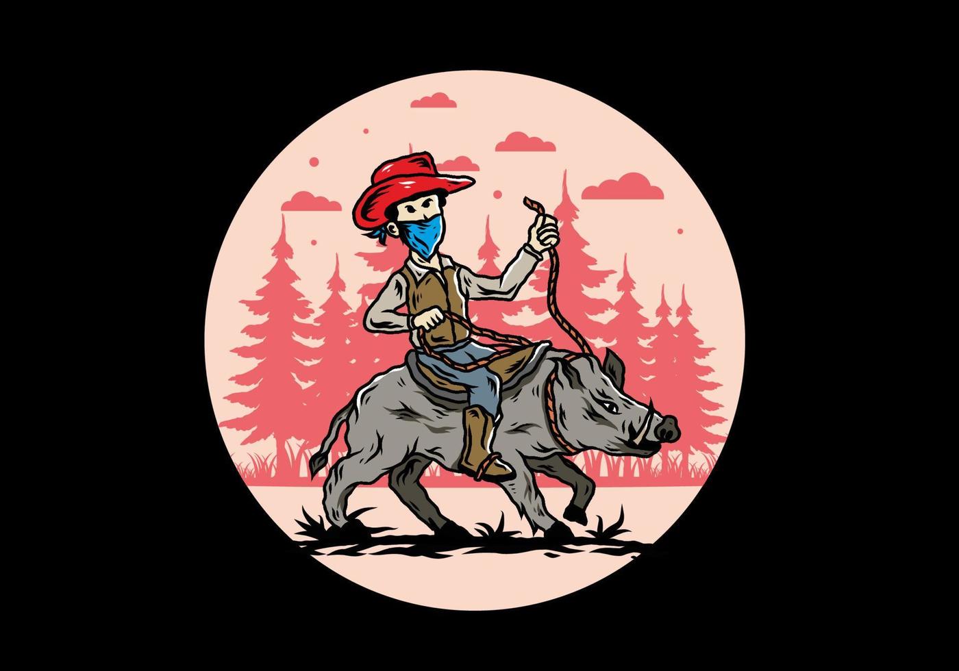 Man riding a wild boar illustration design vector