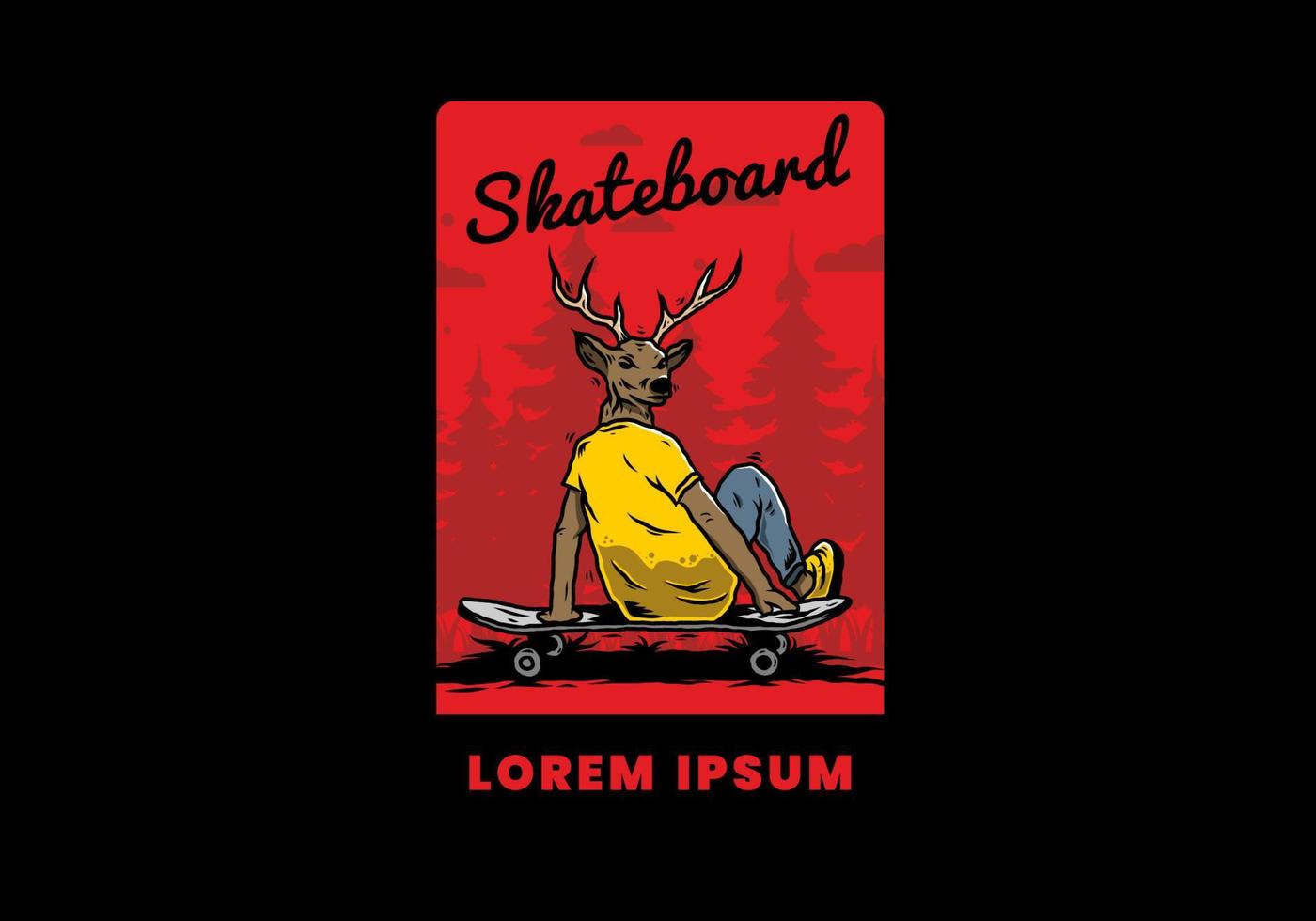 Man with deer head sitting on skateboard illustration vector