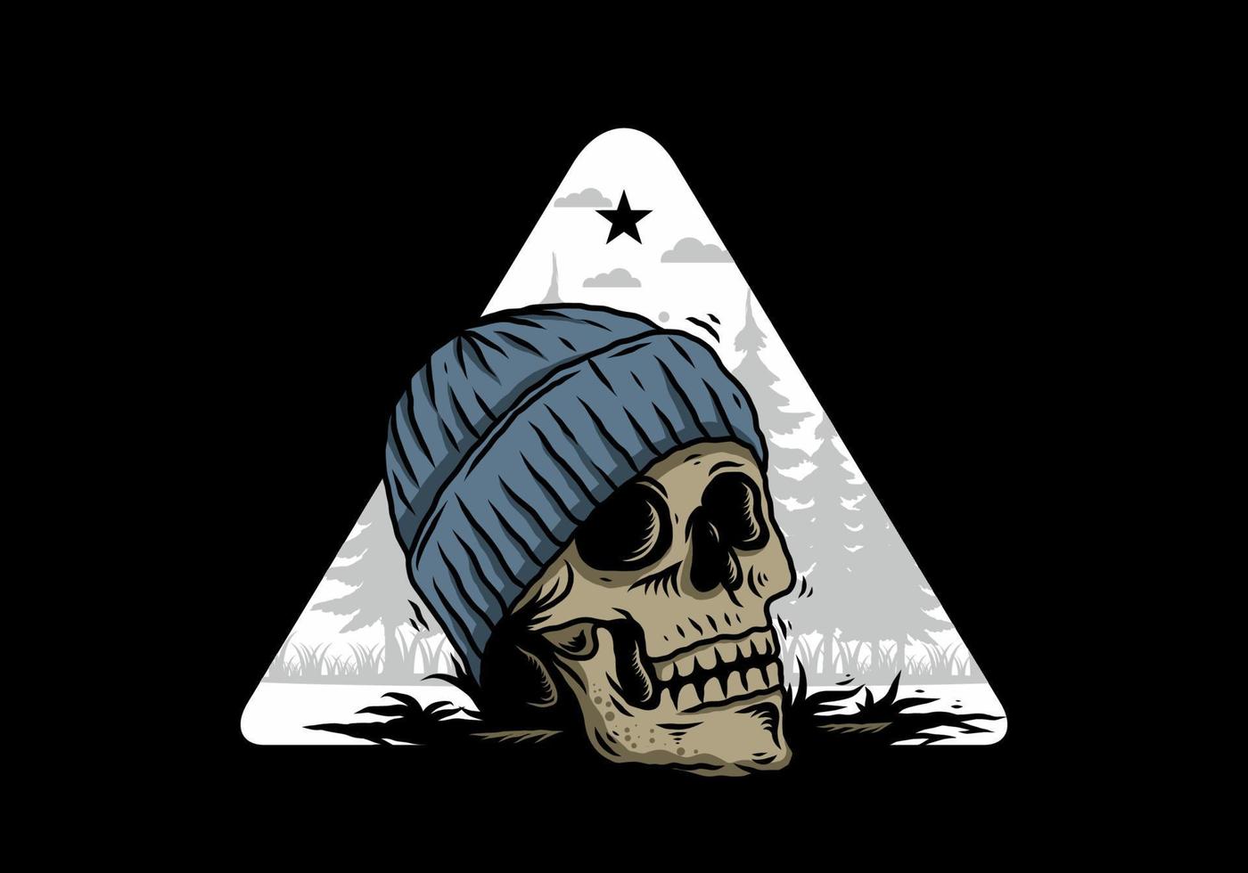 Skull head wearing beanie illustration design vector