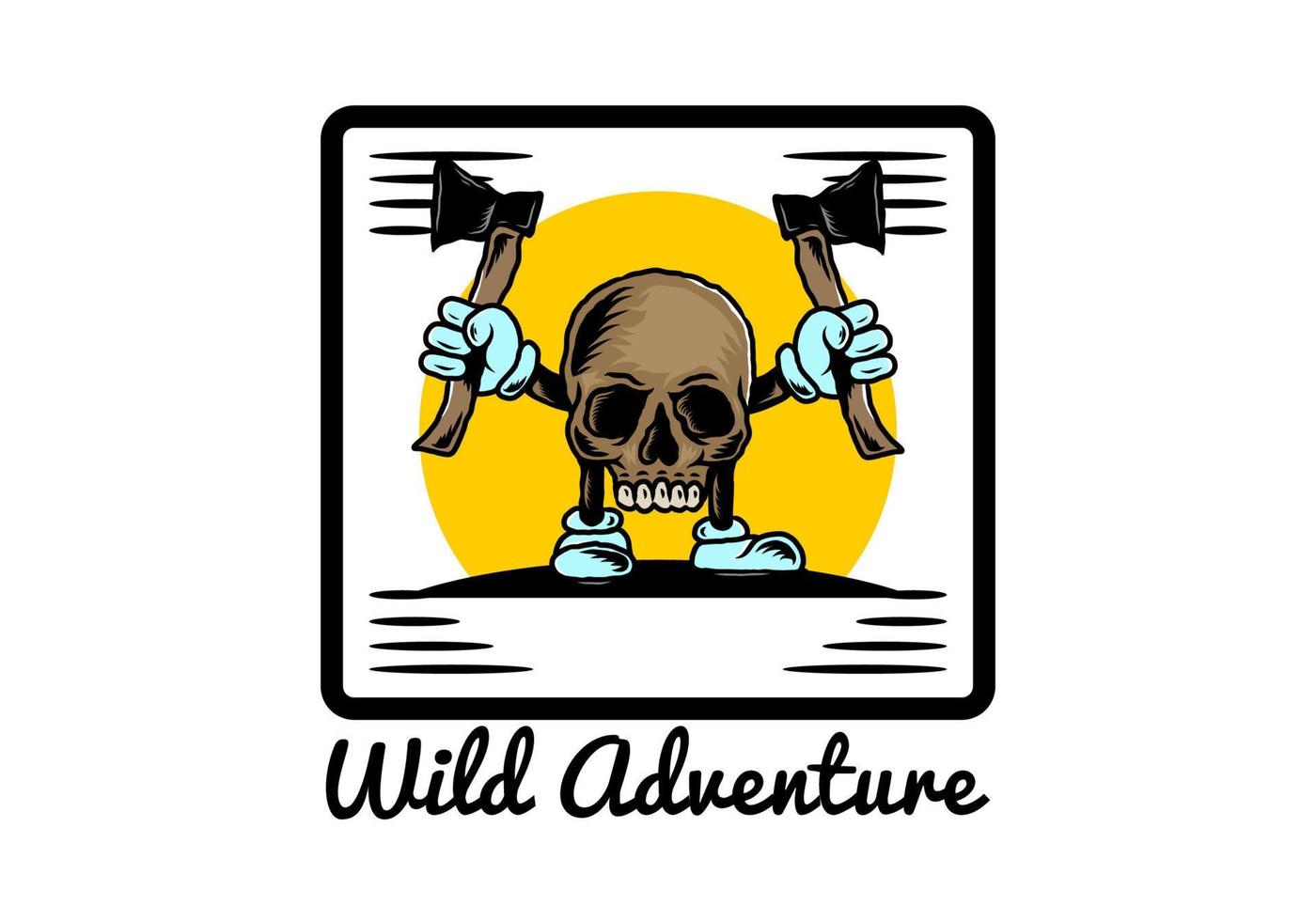Skull holding two ax illustration design vector