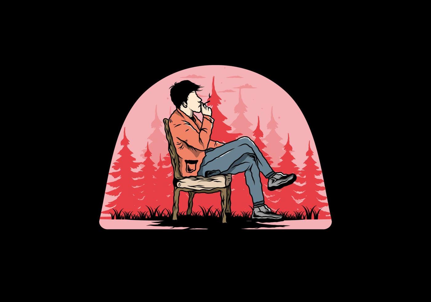 Man sit on chair and smoke cigarettes illustration vector