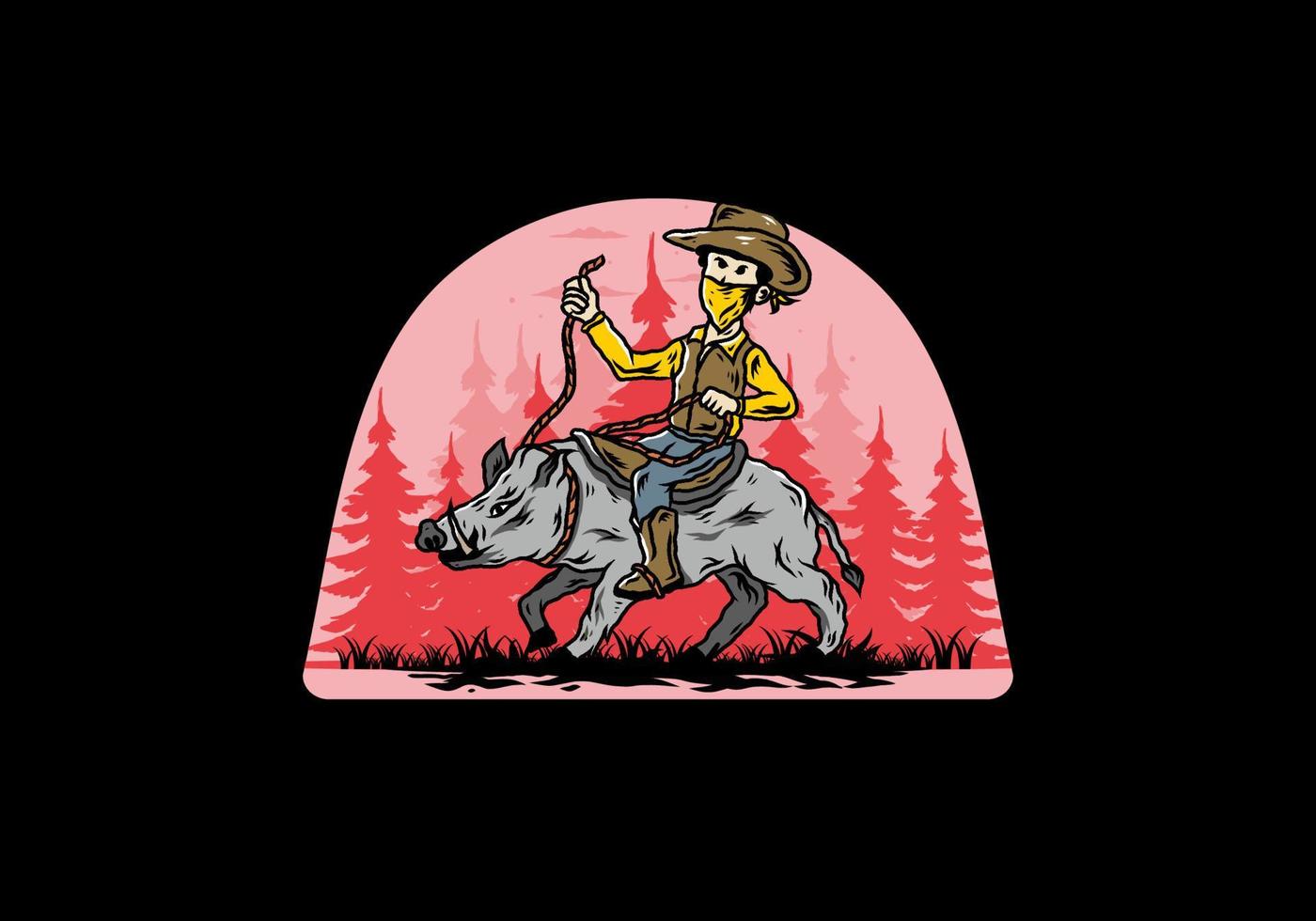 Man riding a wild boar illustration design vector