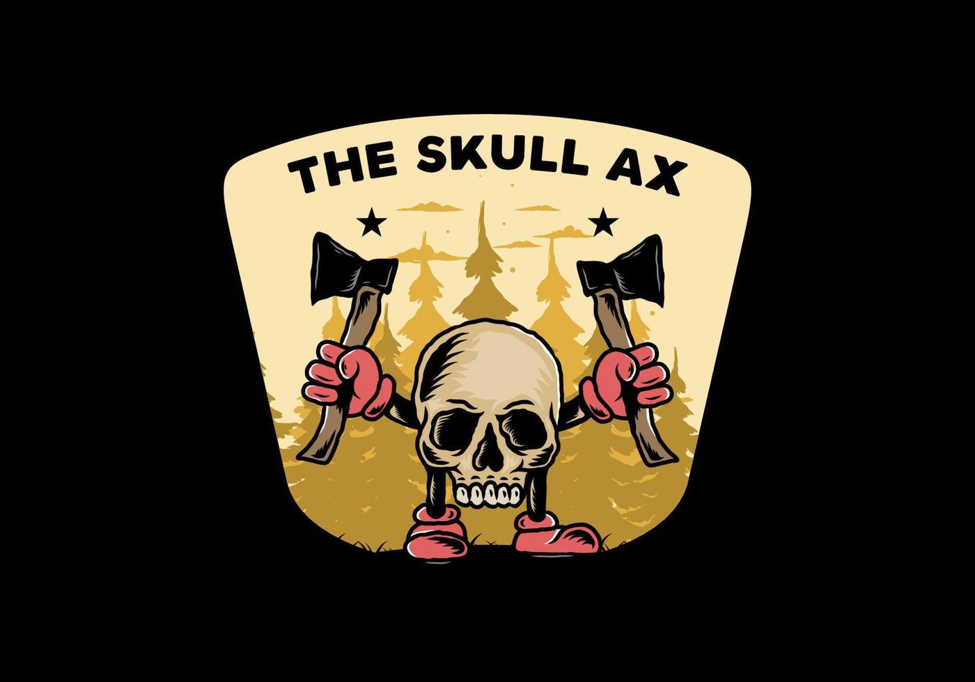Skull holding two ax illustration design vector