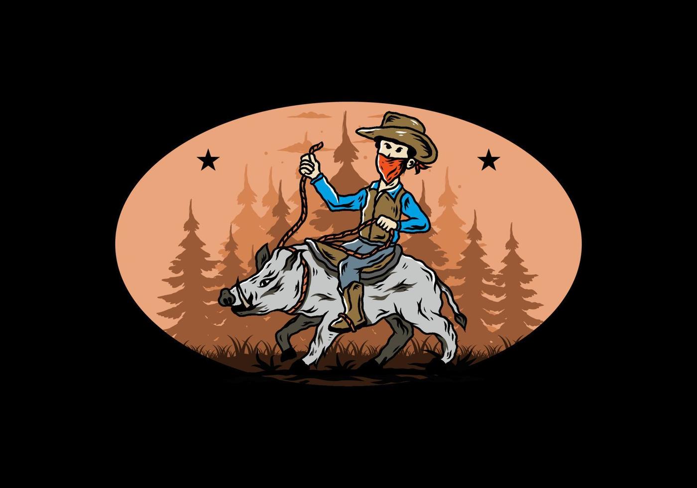 Man riding a wild boar illustration design vector