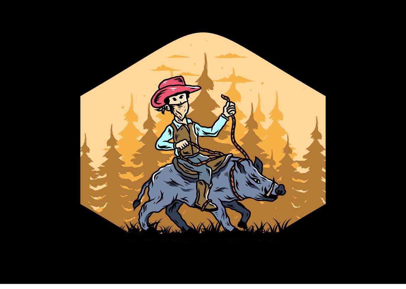 Man riding a wild boar illustration design vector