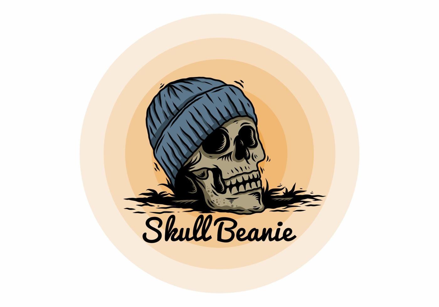 Skull head wearing beanie illustration design vector