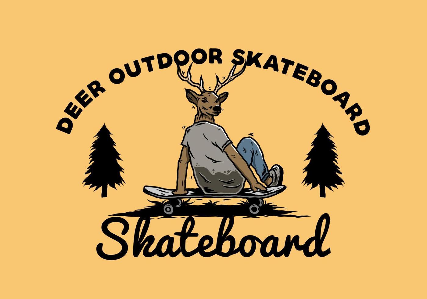 Man with deer head sitting on skateboard illustration vector