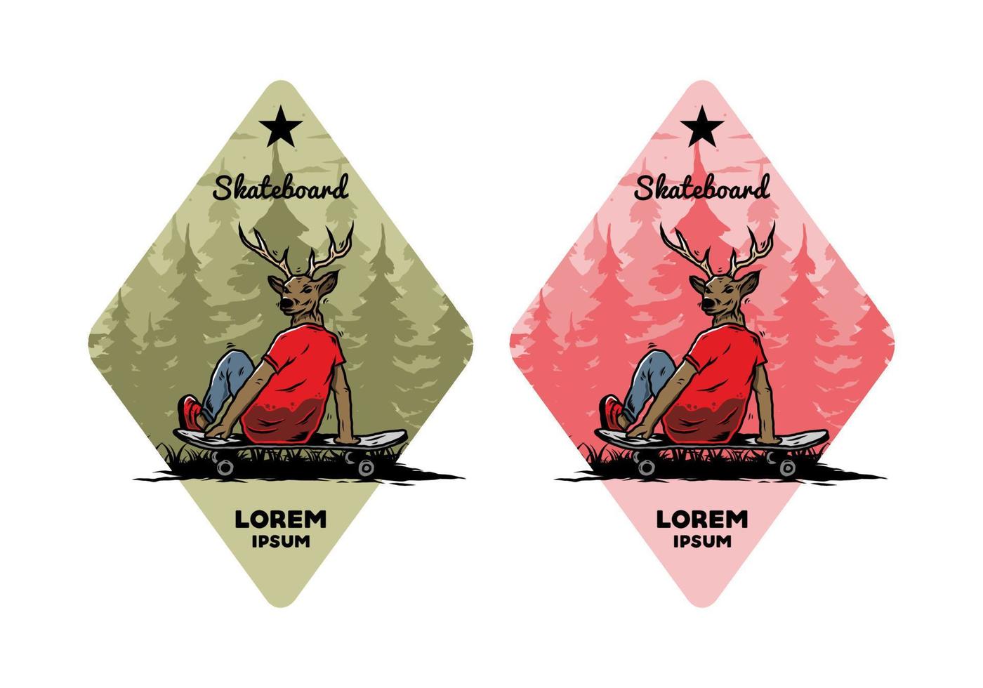 Man with deer head sitting on skateboard illustration vector