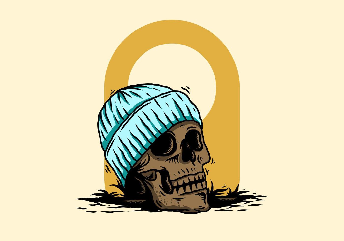 Skull head wearing beanie illustration design vector