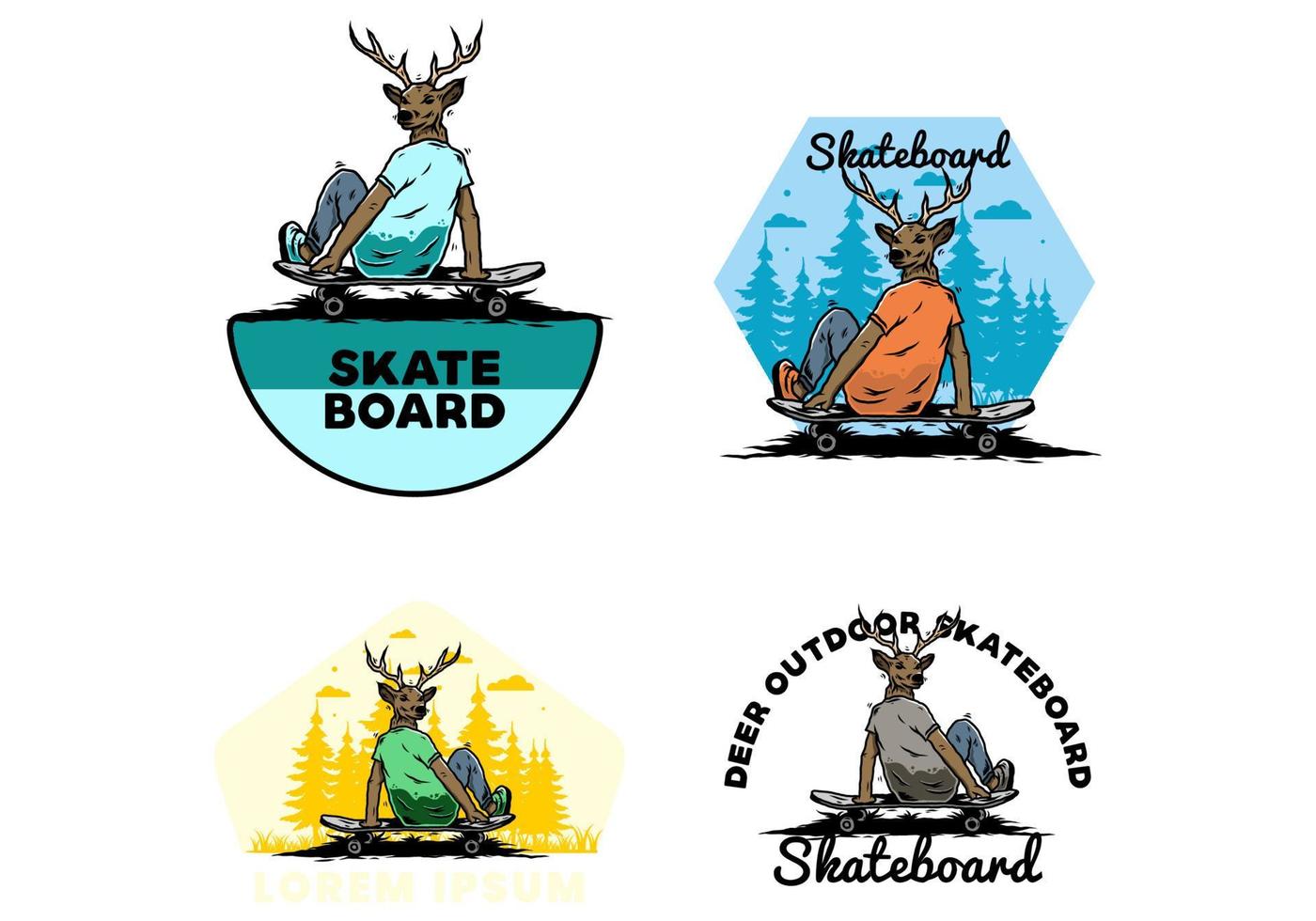 Man with deer head sitting on skateboard illustration vector