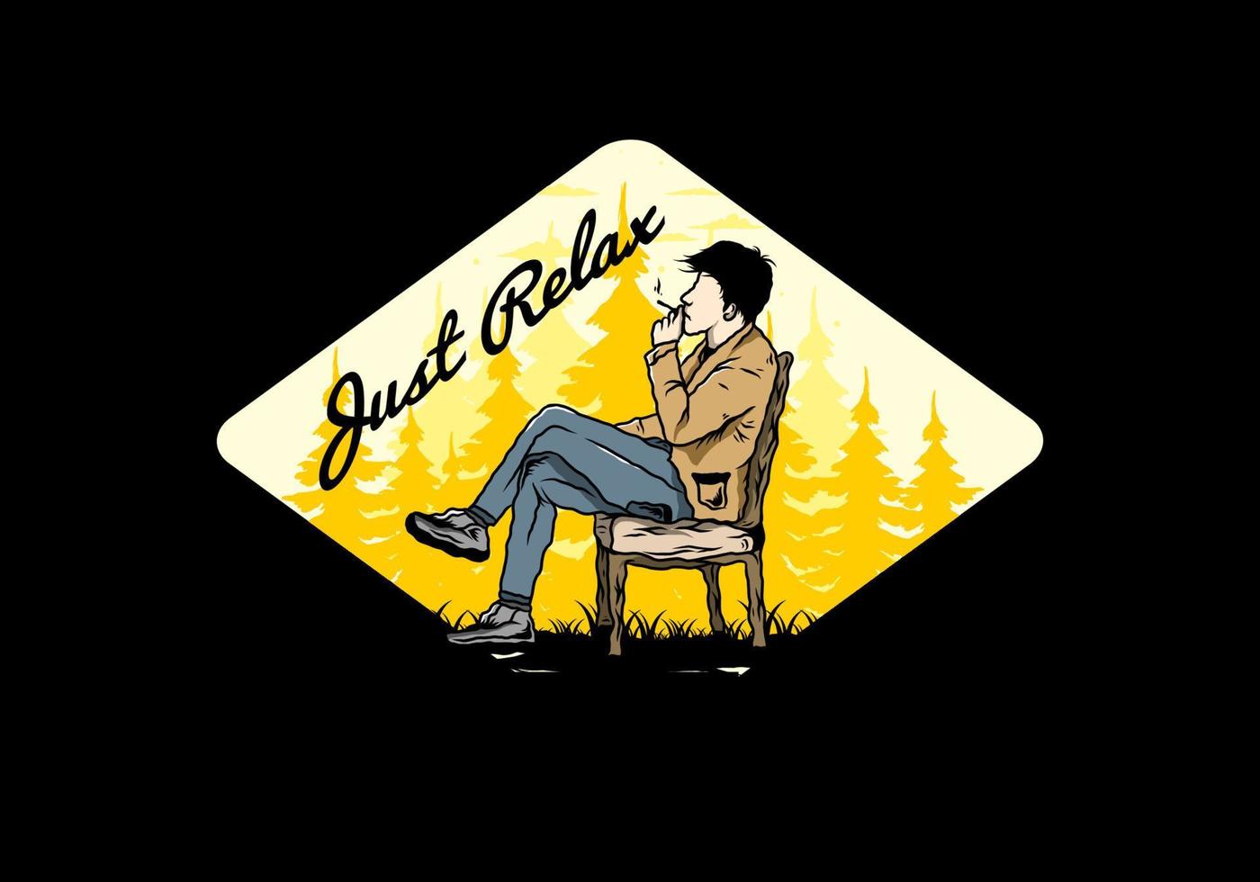 Man sit on chair and smoke cigarettes illustration vector