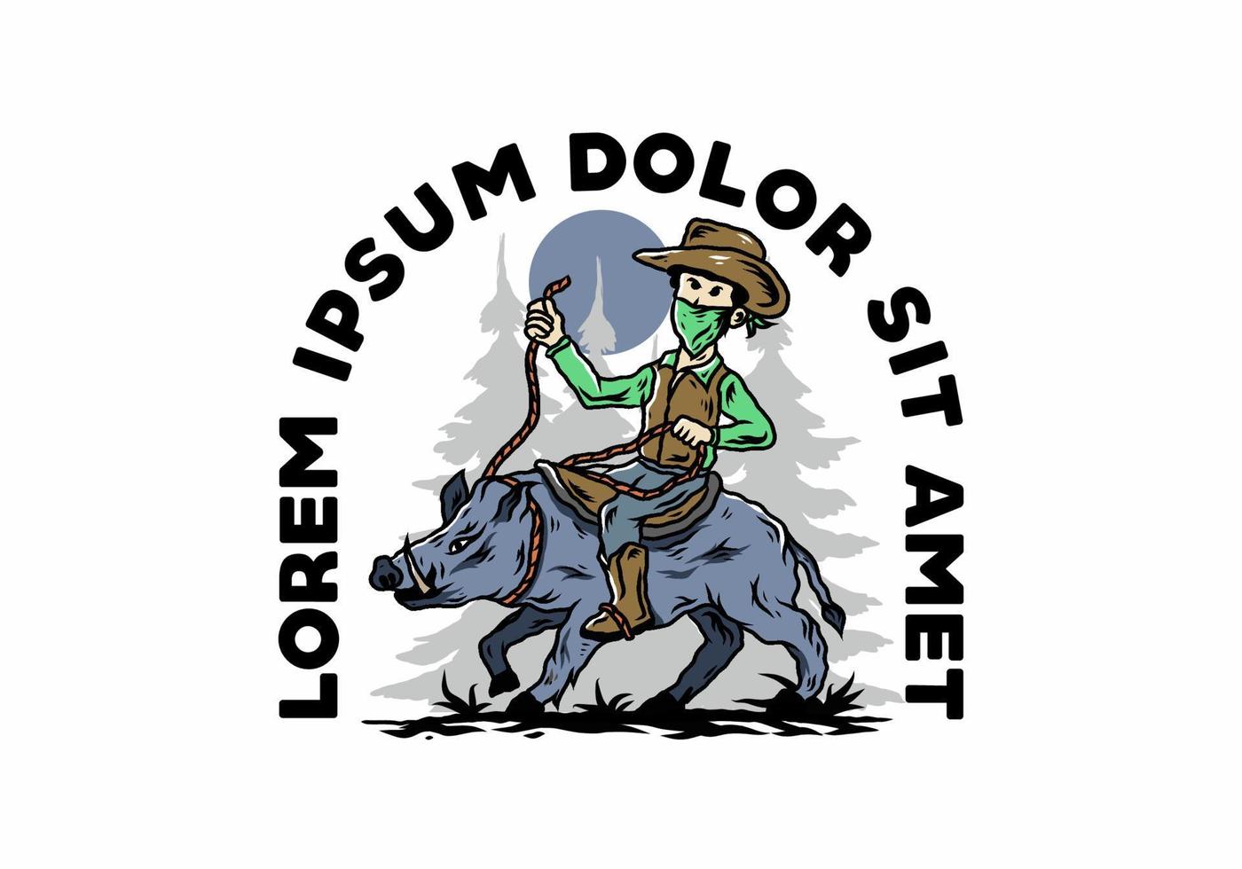 Man riding a wild boar illustration design vector
