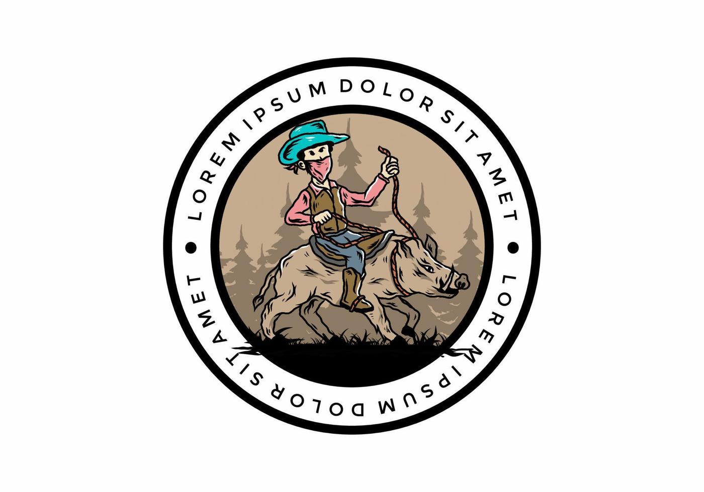 Man riding a wild boar illustration design vector