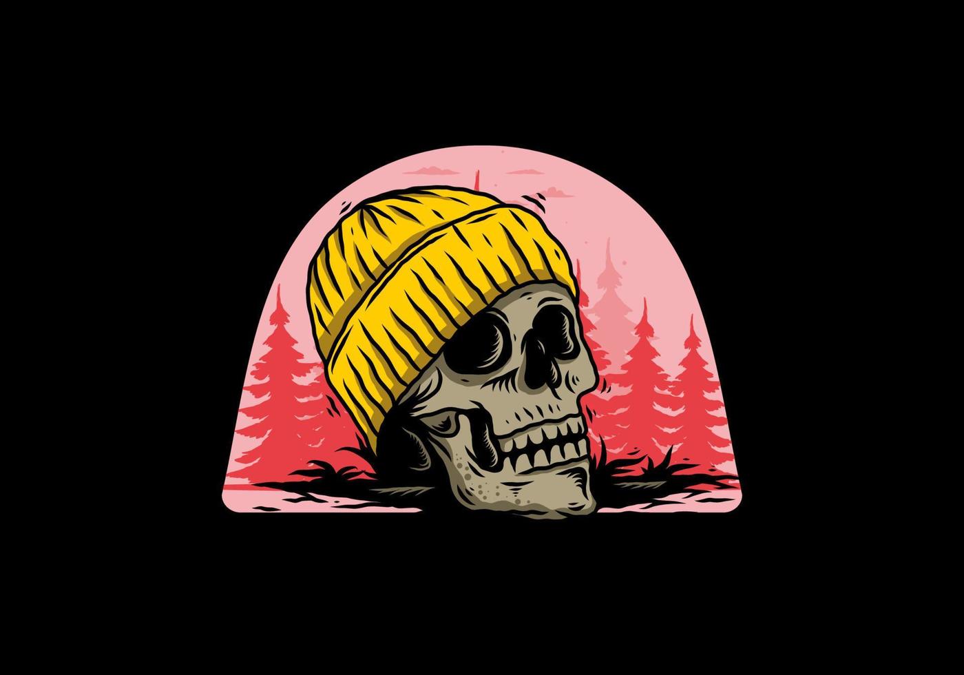 Skull head wearing beanie illustration design vector