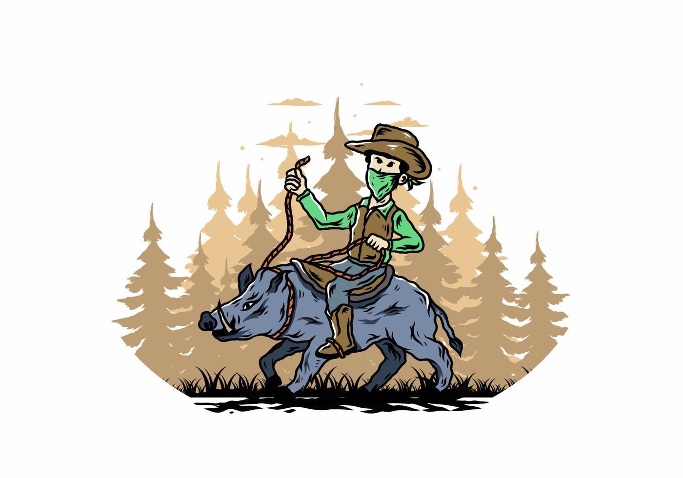 Man riding a wild boar illustration design vector