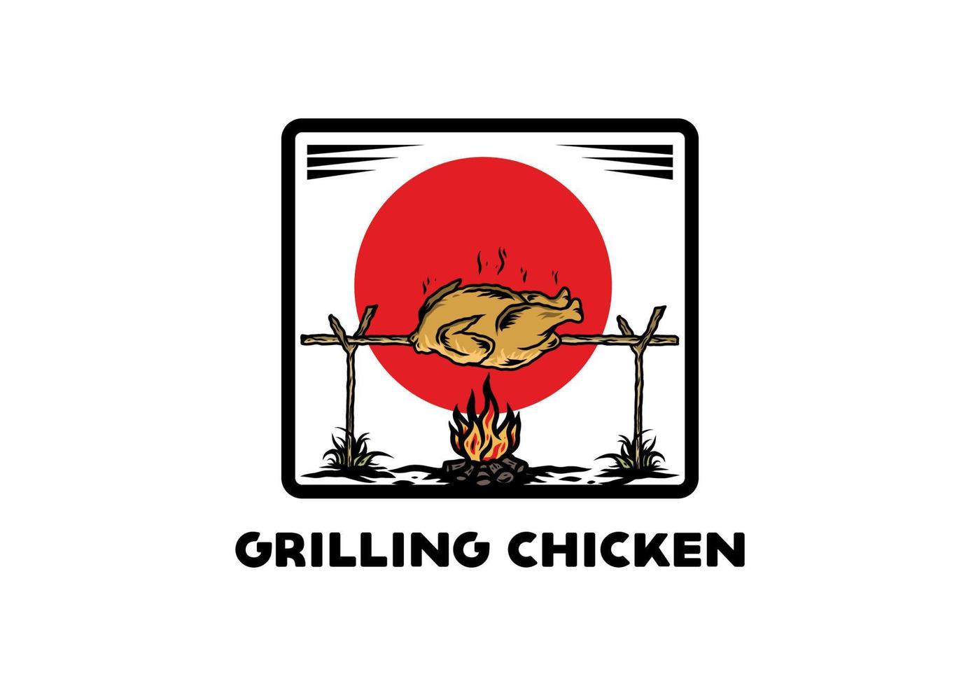 Grilling chicken over bonfire illustration design vector