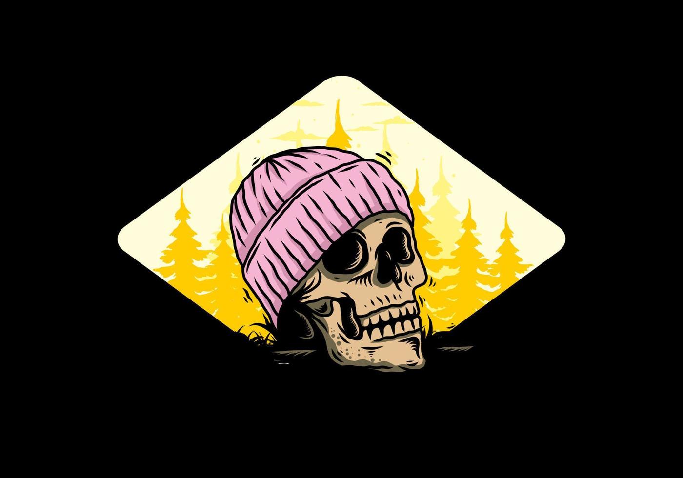 Skull head wearing beanie illustration design vector