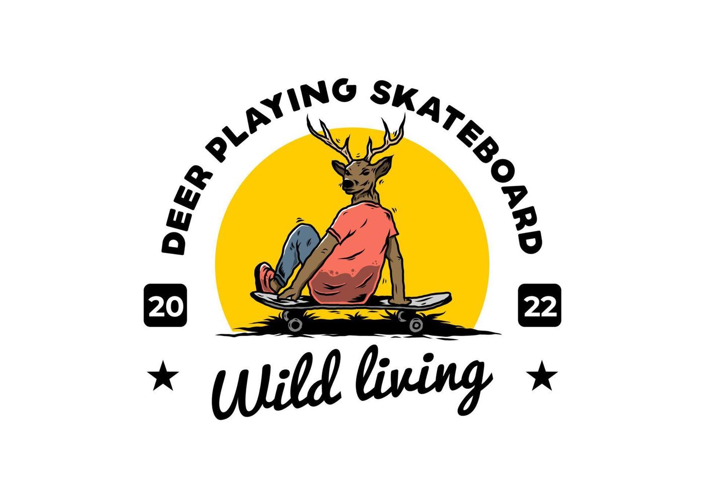 Man with deer head sitting on skateboard illustration vector