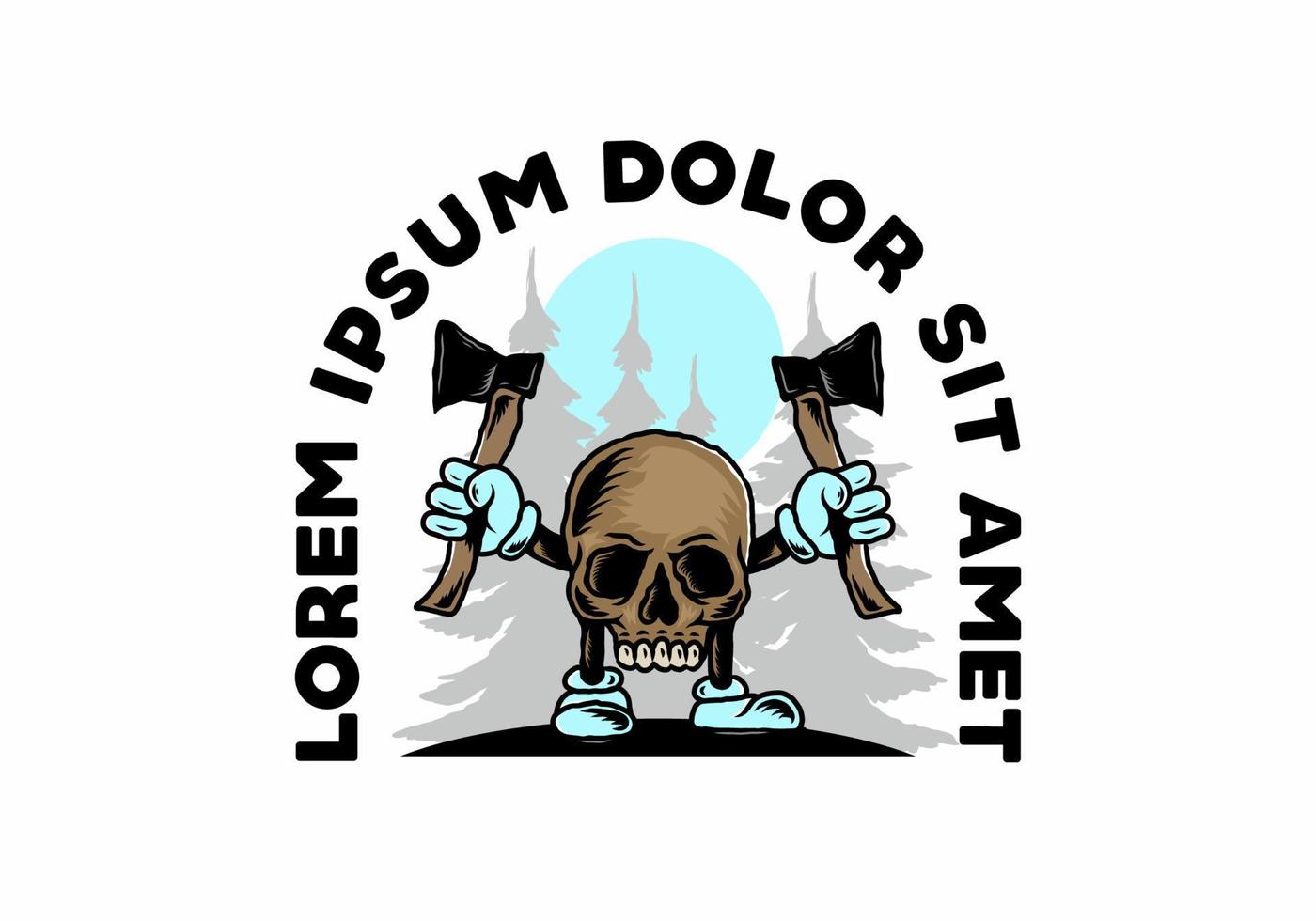 Skull holding two ax illustration design vector