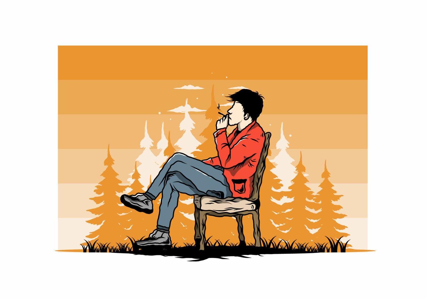 Man sit on chair and smoke cigarettes illustration vector